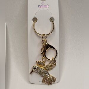 Mint Sparkling Bird Keychain with Clear Crystals and Gold Accents BAG CHARM